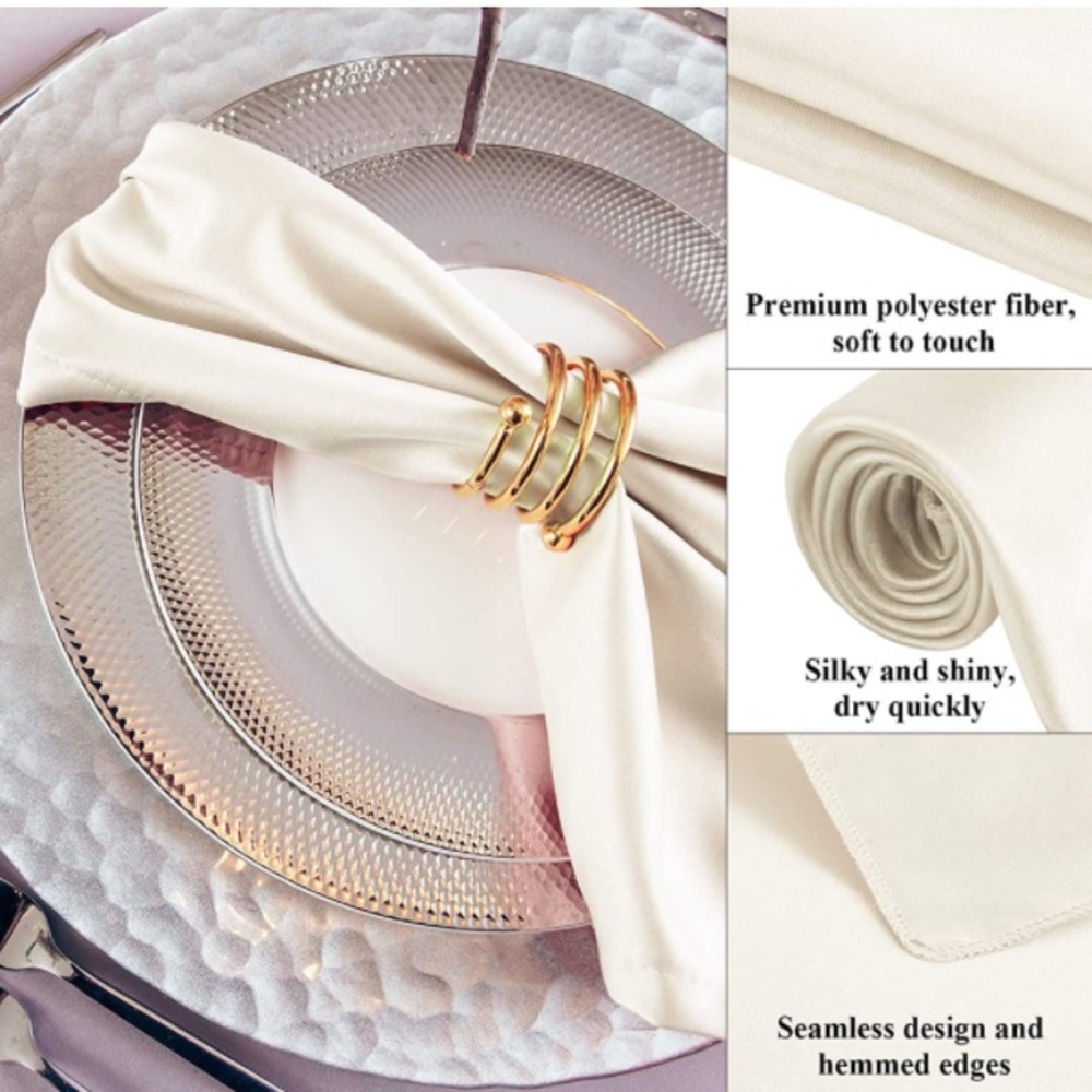 Set of 12 Satin ivory dinner napkins - Picture 5 of 6